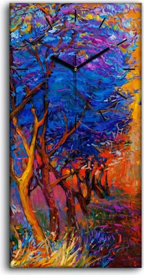 Produktbild von Leinwand Wanduhr Wandkunst Uhr Geräuschlos 30x60 Landschafts Wälder Herbst Wald - schwarze Hände