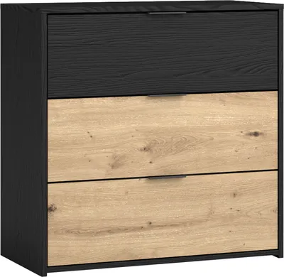 Produktbild von byLIVING Kommode RIMINI / Melamin Eiche schwarz und Artisan Eiche / 3 Schubkästen / B 80, H 80, T 40 cm