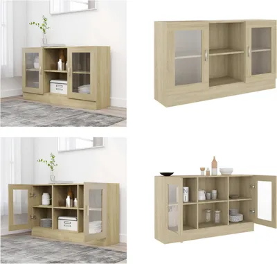 Produktbild von vidaXL Vitrinenschrank Sonoma Eiche 120x30,5x70 cm Holzwerkstoff - Vitrine - Vitrinen - Vitrinenschrank - Vitrinenschränke