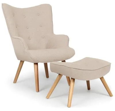 Image de MENZZO Fauteuil scandinave + pouf Lylou Tissu Beige