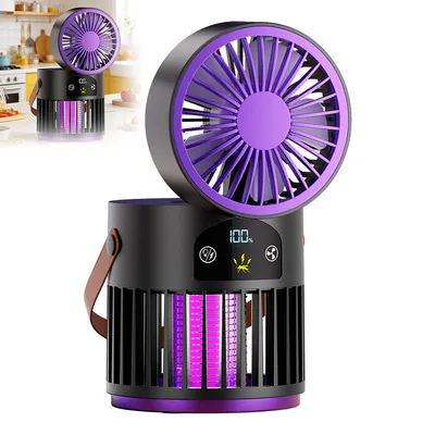 Produktbild von 2in1 Insektenfalle mit Ventilator, UV Insektenlampe mit LED Licht, Camping Insektenvernichter, leise, USB-C Akku, für Outdoor & Zuhause