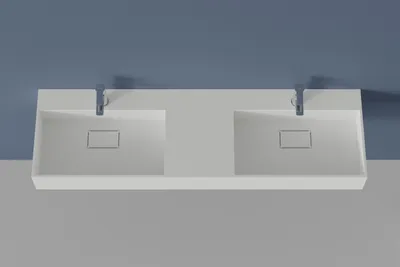 Produktbild von Doppelwandwaschbecken TWG231 - Weiß Matt - Mineralguss - Breite wählbar, Waschbeckenbreite:153 cm