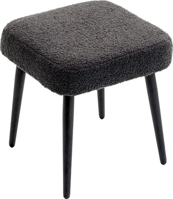 Produktbild von Fußhocker Sitzhocker Quadratischer Schminkhocker Fußstütze mit Kaschmir-Optik, Stahlbeine, für Wohnzimmer, Schlafzimmer, Dunkelgrau