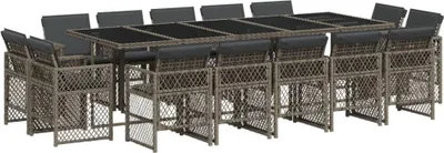Produktbild von vidaXL 15-tlg. Garten-Essgruppe mit Kissen Grau Poly Rattan