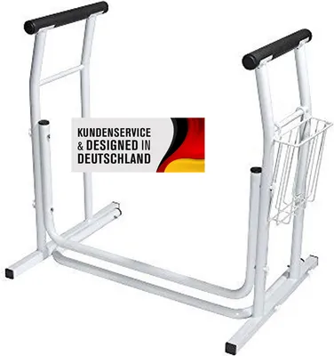 Produktbild von Mobile WC/Klo Aufstehhilfe rutschfest mit Ablagekorb - Toiletten Halteschiene - Toilettenstützgestell - Haltegriff - Stützgriff - Haltegriff für Bad - stabil …