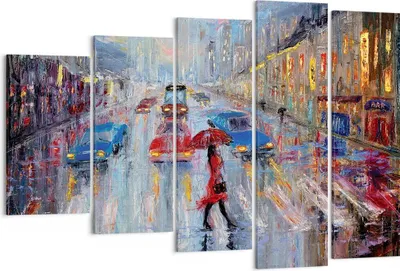 Produktbild von Bild auf Leinwand - Leinwandbild - 5 Teile - Acryl Stadt Regen - 150x100cm - Wand Bild - Wanddeko - Wandbilder - Leinwanddruck - Bilder - Wanddekoration - Leinwand bilder - Wandbild - EG150x100-4251
