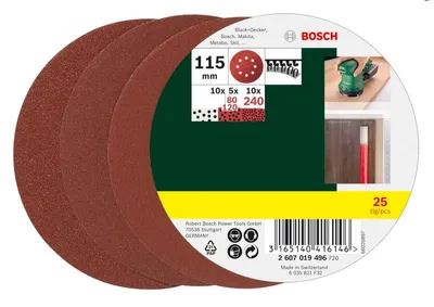 Produktbild von Schleifblatt-Set für Exzenterschleifer, 25-teilig, 8 Löcher, 115 mm, 80 - 240
