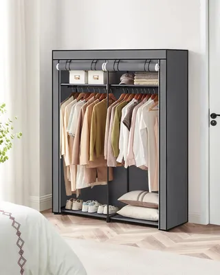 Produktbild von Stoffkleiderschrank - Faltbarer Kleiderschrank - 2 Kleiderstangen - Mit Stoffhülle - Freistehend - Grau