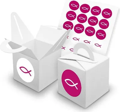 Produktbild von itenga SET 24x Würfelboxen mit Griff Weiß (V42) + Motivsticker (M32)