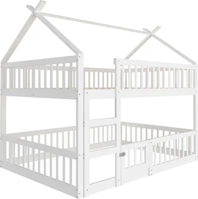 Produktbild von okwish Etagenbett Stockbett 140x200cm mit Treppe, Hochbett mit Rausfallschutz, Massivholzbett Kinderbett Bettgestell mit Lattenrost(Unterbett ohne Lattenrost), Weiß