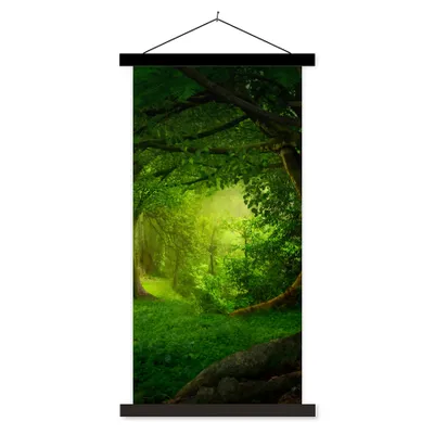 Produktbild von MuchoWow® Textilposter Bäume - Wald - Grün - Landschaft - Natur 90x180 cm mit schwarzem Rahmen - Dekoration Wohnzimmer