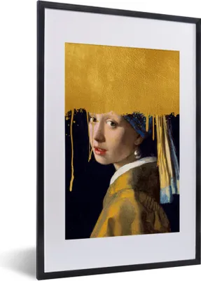 Produktbild von MuchoWow® Gerahmtes Poster Mädchen mit einem Perlenohrring - Gold - Johannes Vermeer 40x60 cm - Poster mit Schwarzem Bilderrahmen Wandposter Rahmen Foto Bilder - Poster in Rahmen