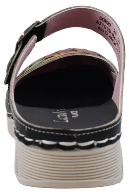 Produktbild von Laura Vita Damen Clog Mary Jane mit Riemen und floralem Muster Dorry 24, Größe:40 EU, Farbe:Schwarz
