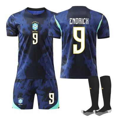 Immagine prodotto di #9 ENDRICK Maglia da calcio da trasferta del Brasile per i Mondiali 2026, per bambini e adulti. TAGLIA:XXL