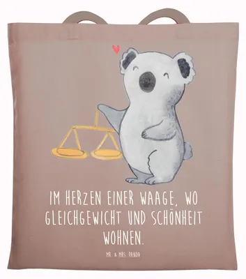 Produktbild von Mr. & Mrs. Panda Uni Tasche Waage Astrologie - Braun Pastell - Geschenk, Tote Bag, Schultasche, Shopping, Einkaufstasche, Sternzeichen, Geburtstagsgeschenk