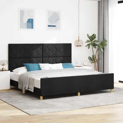 Productafbeelding van Maison Exclusive - Bedframe met hoofdeinde, zwart, 200 x 200 cm, gestoffeerd