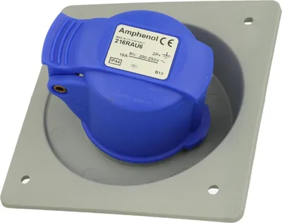 Produktbild von Amphenol 16 Ampere CEE Einbausteckdose 3-polig (2P+PE) Buchse, Kodierung 6h blau 200/250V Frequenz 50 und 60Hz - 1