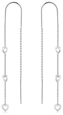 Produktbild von MATERIA 925 Silber Ohrringe Durchzieher - Damen Ohrhänger Herz lang längenvariabel 4x77mm #SO-233