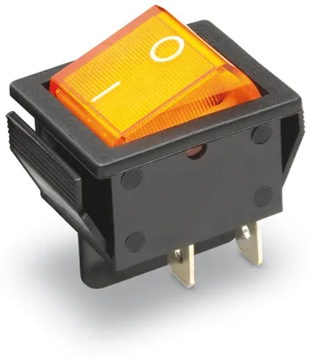 Produktbild von Wippenschalter 2-pol., I-0, gelb beleuchtet, 26x22 mm