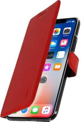 Produktbild von Akashi, Echtleder-Klappetui mit Kartenfach für Apple iPhone X, Rot