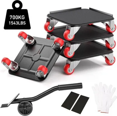 Produktbild von Möbeltransportroller Set mit Hebestange und 360° drehbaren Rollen - für schwere Möbel bis 700 kg