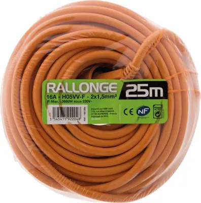 Image de Prolongateur 25m Hbf Câble Ho5vv-f 2x1.5mm2 - Hbf