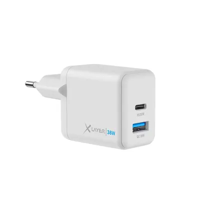 Zdjęcie produktu dla Ładowarka do gniazdka dual XLayer PD 38W, USB-C i USB-A, biała
