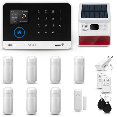 Immagine prodotto di HUXGO HXA003 Sistema di allarme casa WiFi + GSM 4G LTE con sirena wireless, sistema di allarme con 7x sensori di movimento e 1x sensore porta-finestra, sistema di allarme per appartamento, casa, garage, Tuya Smartlife App
