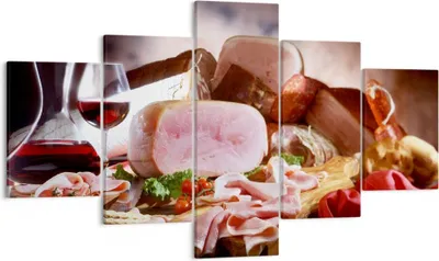 Produktbild von Bild auf Leinwand - Leinwandbild - Essen Essen Wurst Kräuter - 125x70cm - Wand Bild - Wanddeko - Leinwanddruck - Bilder - Kunstdruck - Wanddekoration - Leinwand bilder - Wandkunst - EA125x70-2568