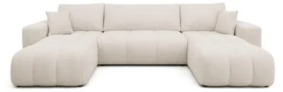 Image de Best Mobilier Nicole - Canapé panoramique en U 7 places convertible avec coffre en tissu , Beige