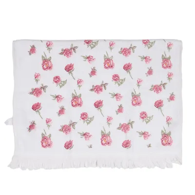 Produktbild von Clayre & Eef Gästehandtuch 40x66 cm Weiß Rosa Baumwolle Rosen