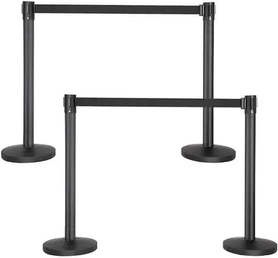 Productafbeelding van 4 x Afbakeningsstandaarden, mensenleidsysteem, afzetstandaarden, afzetpalen, afzetting met 2 meter band, zwart
