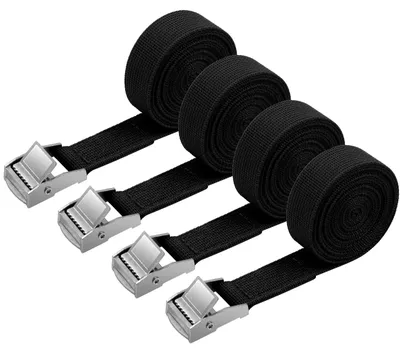 Obrázek produktu pro Upínací popruh - Ráčnový - 2 m - 20 mm - Černý - Sada 4 kusů pro náklad a auto