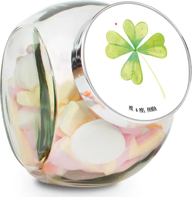 Produktbild von Mr. & Mrs. Panda Kaffeedose Blume Kleeblatt L 870ml - Weiß - Geschenk, Glück, Lebensmittelbehälter, Glücksbringer, keksdose glas, Umzug, Neuanfang, Teedose, Motivation