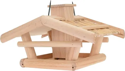 Image de Mangeoire en bois naturel 43x30x25cm Distributeur de nourriture pour oiseaux Distributeur de nourriture