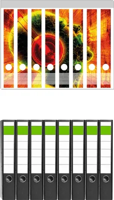Produktbild von Wallario 8 Stück schmale Ordner inkl. Klebeetiketten mit Motive Musik mit Kopfhörern -  Set mit Rückenschildern / Ordnerrücken Stickern