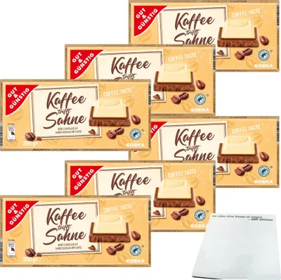 Produktbild von Gut & Günstig Kaffee trifft Sahne weiße Schokolade auf Sahneschokolade mit Kaffee 6er Pack (6x200g Tafel) + usy Block