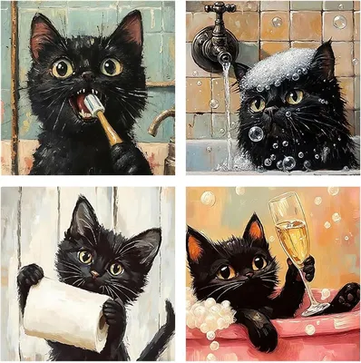 Produktbild von Diamond painting Set, 4 Tierbilder mit Katzen, für Erwachsene, kreatives Hobby