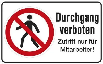 Produktbild von Verbotsschild - DURCHGANG VERBOTEN - Gr. ca. 40 x 25 cm - 320484/2