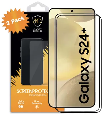 Productafbeelding van 2-Pack MobyDefend Screenprotectors - Geschikt voor  Samsung Galaxy S24 Plus (S24+)  -  Screensavers Met Zwarte Randen - Gehard Glas