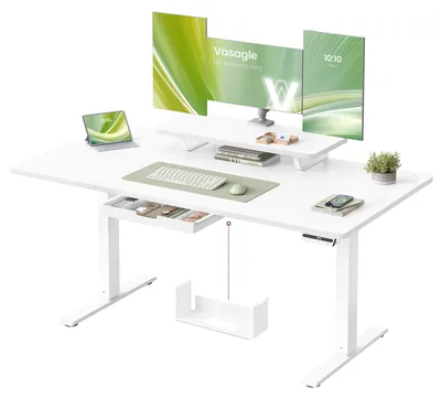 Produktbild von VASAGLE Höhenverstellbarer Schreibtisch, 140 x 70 cm, USB-C-Anschluss – Wolkenweiß