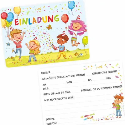 Produktbild von 10 Einladungskarten Kindergeburtstag inkl. 10 Briefumschlägen
