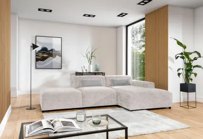 Produktbild von AX LIVING Beige L Couch Jughlio - Eckcouch mit Hocker 304 cm modern R