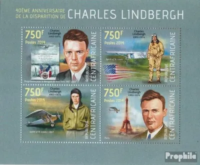Produktbild von Briefmarken Zentralafrikanische Republik 2014 Mi 4535-4538 Kleinbogen (kompl. Ausgabe) postfrisch Karl Lindbergh