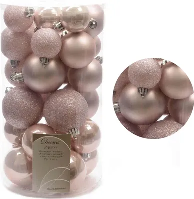 Produktbild von LS-LebenStil 30 Kunststoff Weihnachtskugeln Rosa Lachs 4cm-6cm Baumkugel Christbaumkugel Christbaumschmuck Weihnachtsdeko bruchsicher bruchfest