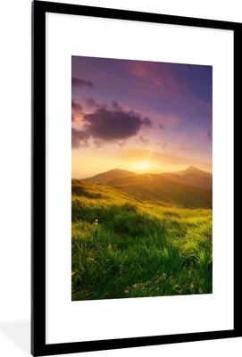 Produktbild von MuchoWow® Gerahmtes Poster Berge - Sonne - Natur 60x90 cm - Poster mit Schwarzem Bilderrahmen Wandposter Rahmen Foto Bilder - Dekoration - Wandposter Wohnzimmer - Hochwertig