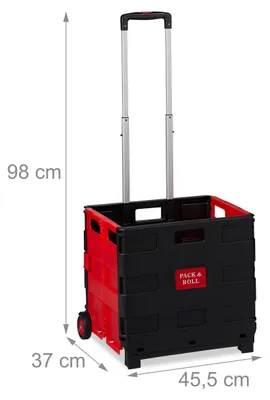 Produktbild von 4 x Einkaufstrolley klappbar im Set, Teleskop-Griff, 2 Gummi Rollen, bis 35 kg, Shopping Trolley, Aluminium, ABS, rot
