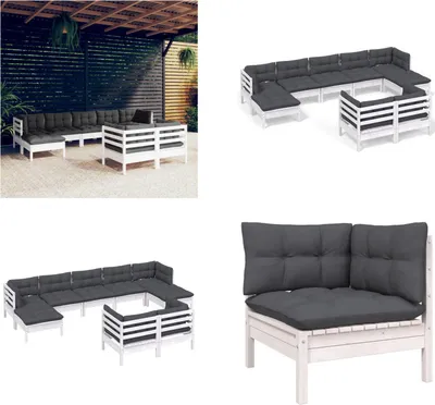 Produktbild von vidaXL 9 tlg. Garten Lounge Set mit Kissen Weiß Kiefer Massivholz - Garten-Lounge-Set - Garten-Lounge-Sets - Gartenmöbel-Set - Gartenmöbel-Sets