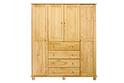 Produktbild von SIT Möbel Kleiderschrank | 4 Türen, 4 Schubladen | Kiefer-Holz massiv | Natur | B 156 x T 52 x H 177 cm | 19001-40 | Serie SCHRANK