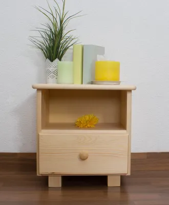Produktbild von Nachttisch aus massivem Kiefernholz Natur mit 1 Schublade, 43x43x33 cm (H x B x T)